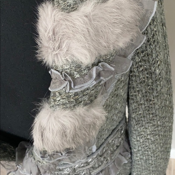 Dolce Cabo Sweater Grey with Fur Sz M - Picture 6 of 10
